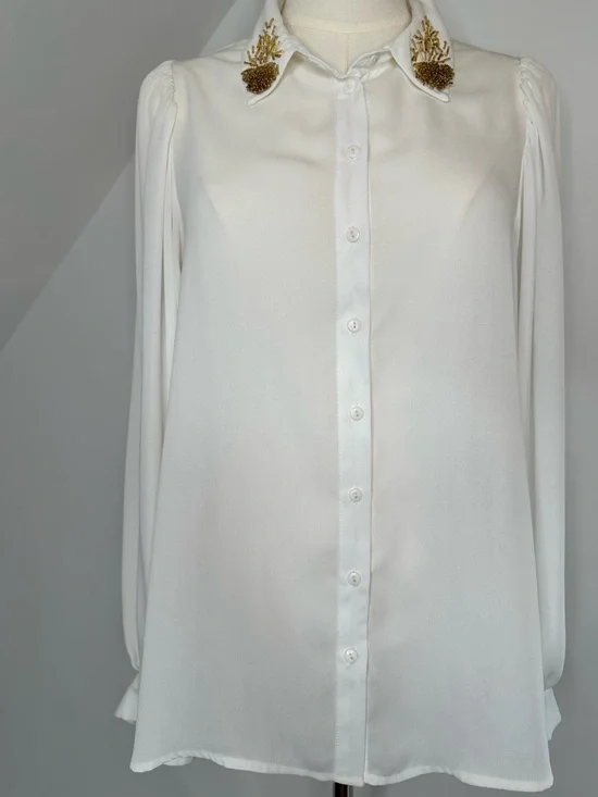 ESQUALO bead-embellished collar blouse, women’s size 8 - Picture 2 of 7